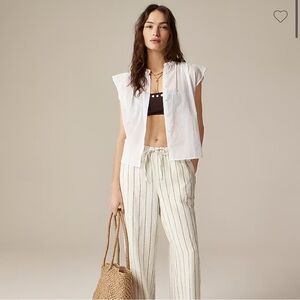 J. Crew white button down sheer flutter sleeve blouse coastal beach preppy NWT S